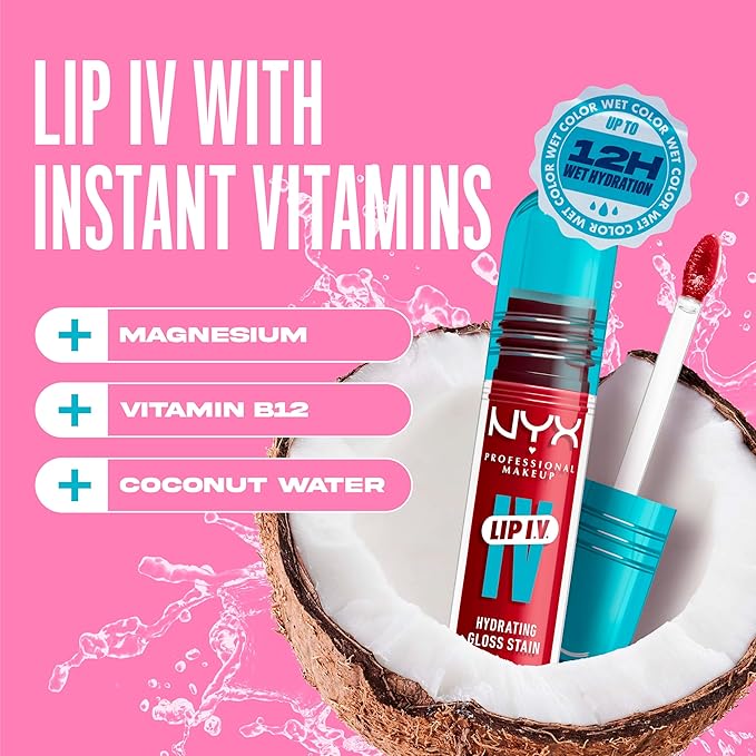 NYX PROFESSIONAL MAKEUP Lip IV Hydrating Glossy Lip Stain with 12HR Hydration - Red-y Set Wet (Red)
