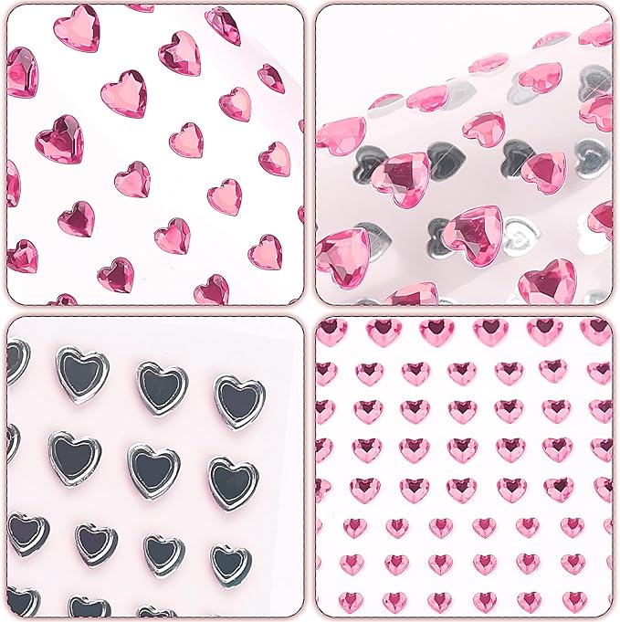 264Pcs Heart Face Gems Love Gems, Self-Adhesive Face Jewels Rhinestones 5/7/10 mm DIY Face Gems Stick on, Valentine Makeup Gems Rave Accessories for Face Eyes Hair Makeup Body, Crafts (Pink)