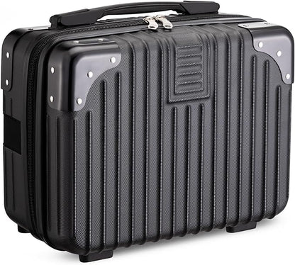Noverlife 14 Inch Portable Hard Shell Cosmetic Travel Case, Mini Travel Hand Luggage with Elastic Band Travel Makeup Case, Small Makeup Carrying Suitcase for Train Cosmetic Bag Travel Camping - Black