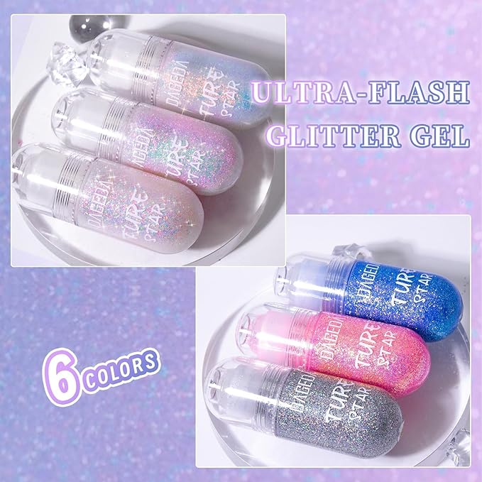 DAGEDA Body Glitter Gel, Roll-on Face Glitter for Mermaid Makeup Festival Rave Accessories, Holographic Hair Glitter Gel,Body Shimmer Halloween Makeup for Rave Party (Galaxy Blue)