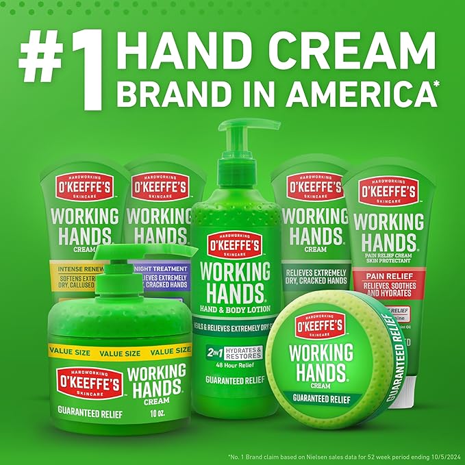 O'Keeffe's Working Hands Hand Cream in a Pumpable Jar for Extreme Dryness – 10oz Pump (1 Pack) - Repairing Skincare for Cracked, Dry Hands