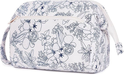 Narwey Women Makeup Bag Wide-open Make up Bag Travel Cosmetic Organizer Toiletry Bag for Cosmetics Toiletries Accessories (Navy Blue Flower)