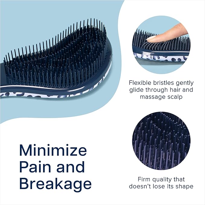 Crave Naturals Glide Thru Hair Brush - Detangler Brush for Curly, Straight, Wet or Dry Hair - Gentle Detangling Brushes for Adults, Kids, Toddlers - Hair Accessories for Women, 7.5"x3" - Blue Cheetah