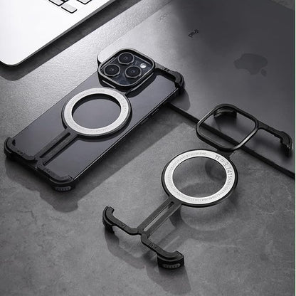OATSBASF Magnetic Phone Case Compatible with iPhone 14 Pro 6.1", [Compatible with Magsafe] Metal Bumper Case Sleek Minimalist Frameless Aluminum Shells (Black)