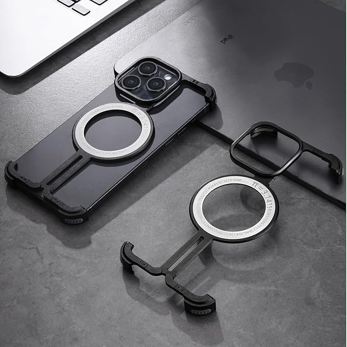 OATSBASF Magnetic Phone Case Compatible with iPhone 14 Pro Max 6.7”, [Compatible with Magsafe] Metal Bumper Case Sleek Minimalist Frameless Aluminum Shells (Black, for iPhone 14 Pro Max)