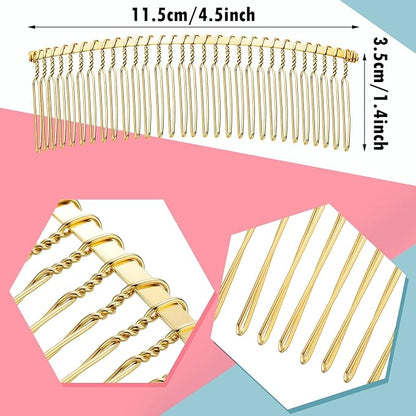5 Pieces Hair Clip Combs Metal Wire Hair Combs Wire Twist Bridal Wedding Veil Combs (Golden,30 Teeth)