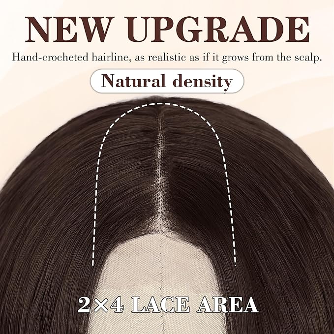 NAYOO Long Dark Brown Wavy Wig for Women 26 Inch Middle Part Lace Hairline Curly Wavy Wig Natural Looking Synthetic Heat Resistant Fiber for Daily Party Use