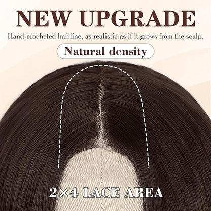 NAYOO Long Dark Brown Wavy Wig for Women 26 Inch Middle Part Lace Hairline Curly Wavy Wig Natural Looking Synthetic Heat Resistant Fiber for Daily Party Use