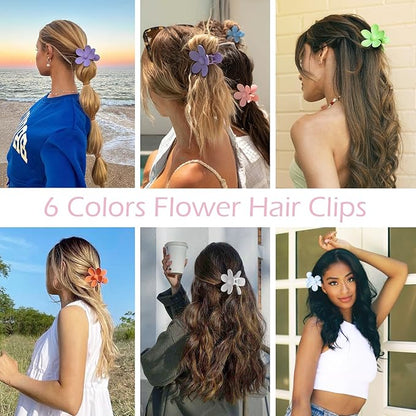 Flower Hair Clips 6 PCS Flower Claw Clips Daisy Clips for Women Matte Large Claw Clips Strong Hold Jaw Clamps Hair Accessories for Thick Hair 6 Colors