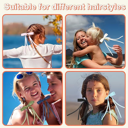 10 PCS Satin Hair Accessories: Double Hair Ribbon Ponytail Holders, Metal Hair Clips and Bows for Women and Girls in Black and White