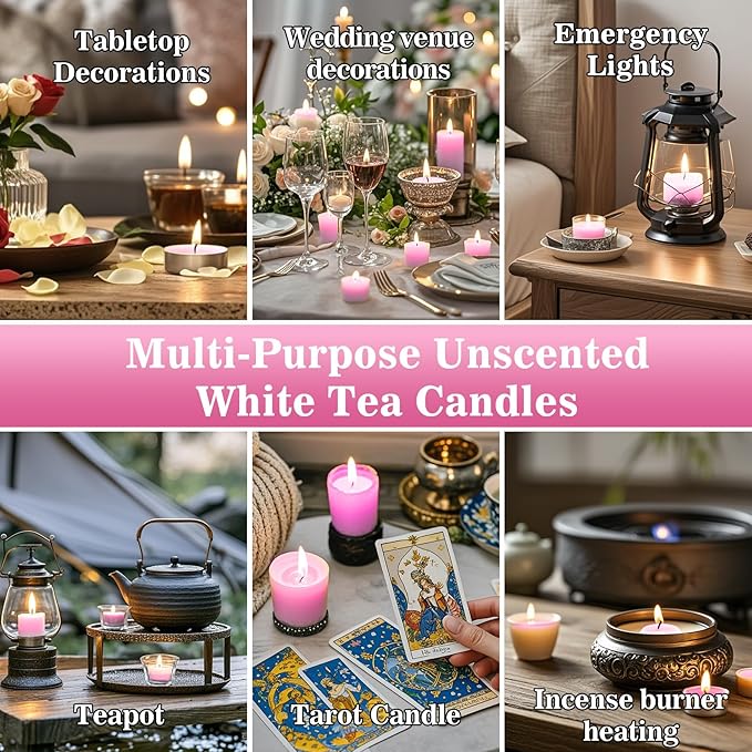 Pink Tealight Candles Bulk - Tea Candles Lights Mini Votive Candle with Cotton Wick for Home,Pool,Shabbat,Wedding,Emergencies,Halloween,Christmas,Thanksgiving