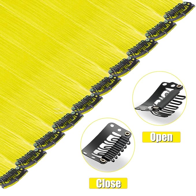 12 PCS Yellow Hair Extensions Clip in, 20 Inch Colored Party Synthetic Neon Highlights Extensions, Rainbow Hair Accessories for Girls Women Kids Hair Pieces (Yellow)