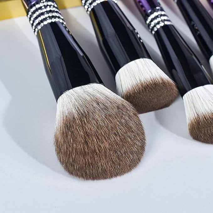 Bueart Design 16PCS Ultra Soft Labeled Makeup Brushes Set with HOLDER case Cosmetic make up brush set (16Pcs Black Rose Red+Holder)
