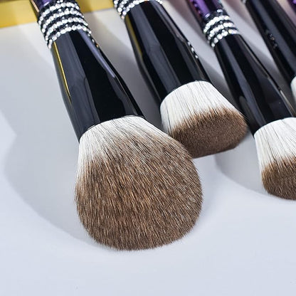 Bueart Design 16PCS Ultra Soft Labeled Makeup Brushes Set with HOLDER case Cosmetic make up brush set (16Pcs Black Rose Red+Holder)