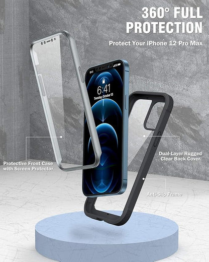 Miracase Designed for iPhone 12 Pro Max Case, Full Body Rugged Case with Built-in Touch Sensitive Anti-Scratch Screen Protector, Soft TPU Case Compatible with iPhone 12 Pro Max 6.7", Black