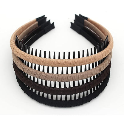 4pcs Hairbands for Women, Non-Slip Zig Zag Headbands, Adjustable Teeth Comb Hair Hoop, Daily Use, Yoga, Spa, Parties, Resin Cotton Blend