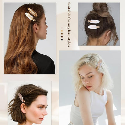 No Crease Creaseless No Bend Hair Clips For Styling Non Slip Flat Clips For Makeup Hair Accessories For Women,White Gold Color,12 PCS