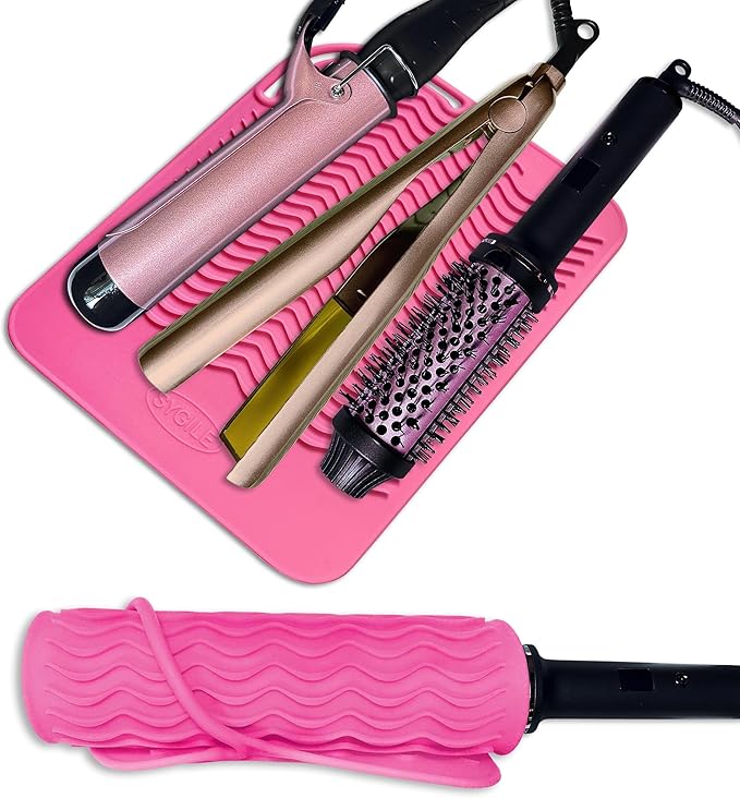 11" X 7.5" Large Size Heat Resistant Silicone Travel Mat, Anti-Heat Pad for Hair Straighteners, Hair Rollers, Curling Irons, Flat Irons and Other Hair Styling Tools - Baby Pink
