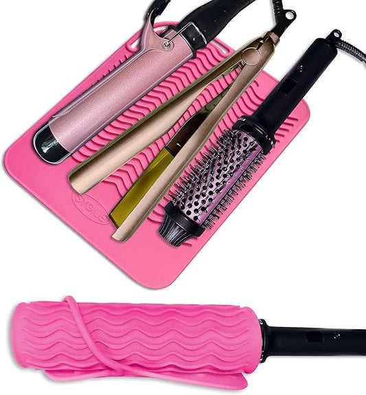11" X 7.5" Large Size Heat Resistant Silicone Travel Mat, Anti-Heat Pad for Hair Straighteners, Hair Rollers, Curling Irons, Flat Irons and Other Hair Styling Tools - Baby Pink