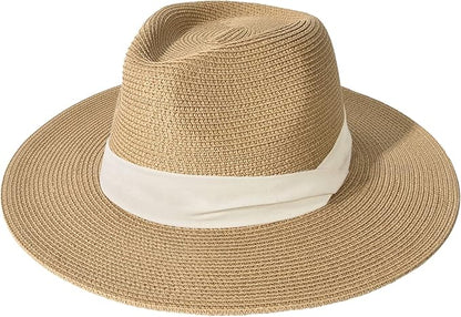 FURTALK Womens Mens Wide Brim Straw Panama Hat Fedora Summer Beach Sun Hat UPF Straw Hat for Women