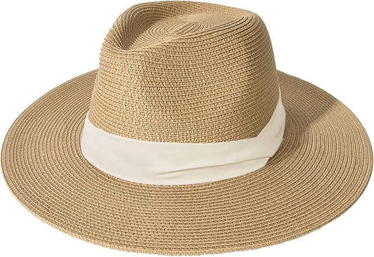 FURTALK Womens Mens Wide Brim Straw Panama Hat Fedora Summer Beach Sun Hat UPF Straw Hat for Women