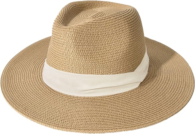 FURTALK Womens Mens Wide Brim Straw Panama Hat Fedora Summer Beach Sun Hat UPF Straw Hat for Women