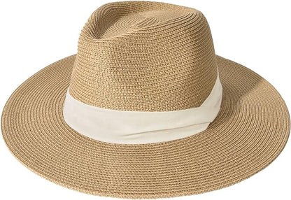 FURTALK Womens Mens Wide Brim Straw Panama Hat Fedora Summer Beach Sun Hat UPF Straw Hat for Women