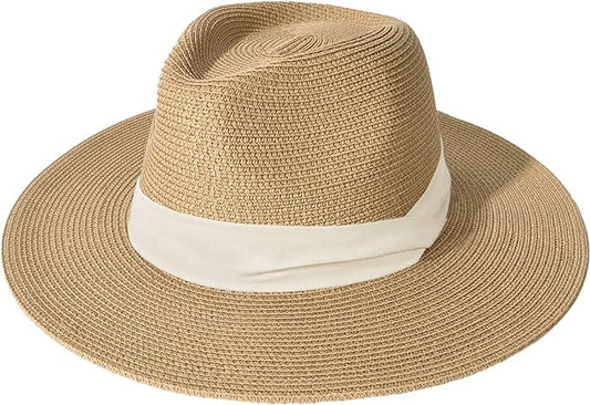 FURTALK Womens Mens Wide Brim Straw Panama Hat Fedora Summer Beach Sun Hat UPF Straw Hat for Women