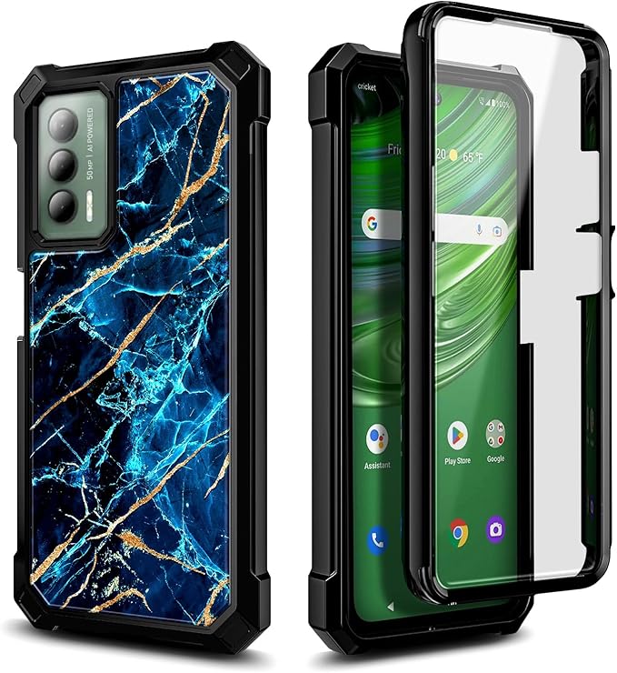 Designed for Cricket Outlast Phone Case, ATT Jetmore Case with [Built-in Screen Protector], Full-Body Protective Shockproof Rugged Bumper Cover Case (Sapphire)