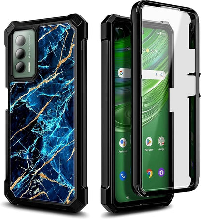 Designed for Cricket Outlast Phone Case, ATT Jetmore Case with [Built-in Screen Protector], Full-Body Protective Shockproof Rugged Bumper Cover Case (Sapphire)