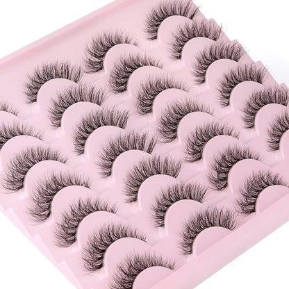 Newcally Lashes False Eyelashes Natural Look Lashes Mink Wispy 3D Volume Fake Eyelashes 5D Strip Cat Eye Lashes Pack Clear Lash Band Individual Eyelash 14 Pairs