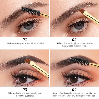 Docolor 3Pcs Duo Eyebrow Brush, Professional Eye Makeup Tool, Eyeshadow Brush and Spoolie Brush Black