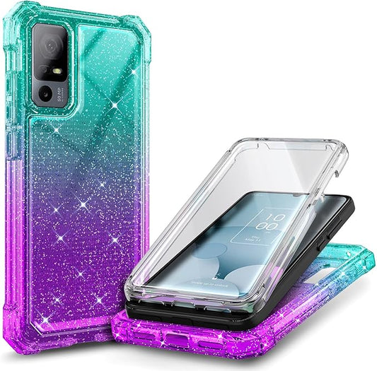 NZND Designed for TCL 40 XE 5G Case, TCL 40 X 5G with [Built-in Screen Protector], Full-Body Protective Shockproof Rugged Bumper Cover, Impact Resist Case (Crystal Aqua/Purple)