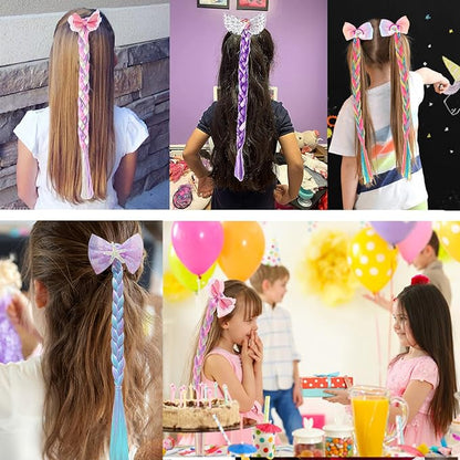 Ozzwolle 6 Pcs Girls Braid Ponytail Extensions Hairpieces, Colored Braid Hair Extensions Hair Pieces for Kids Little Girls