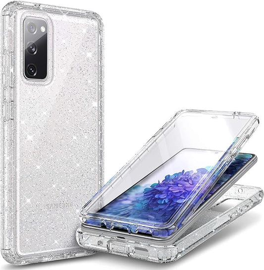 NZND Case for Samsung Galaxy S20 FE 5G with [Built-in Screen Protector], Full-Body Protective Shockproof Rugged Bumper Cover, Impact Resist Phone Case (Crystal Glitter Clear)