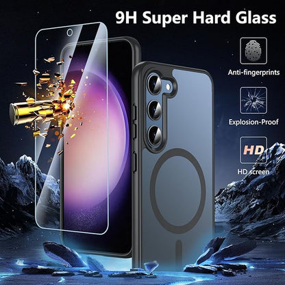 OWKEY for Galaxy S23 Case 6.1'', Magnetic Samsung Galaxy S23 Case for Magsafe with Screen Protector, [Military Grade Protection] Shockproof Phone Cover S23 Case Protective Case for Samsung S23,Black