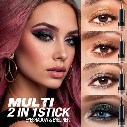 2-in-1 Gradient Eyeliner & Eyeshadow Stick Combo, Shimmer & Matte Cream Eyeshadow Pencil, Waterproof & Smudge-Proof, Long-Lasting Eye Makeup, Metallic & Neutral Shades (#01 Golden Sand)