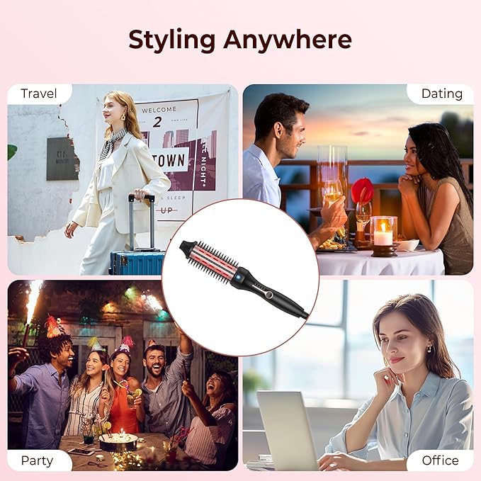 1 1/2 Inch Thermal Brush for Women, Hair Curling with Red Light Heated Round Fast Heating, Hot Round Double Voltage for Travel for Hair Straightening Curling Volumize
