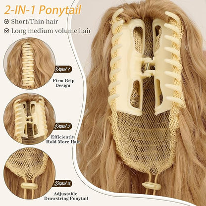 ORSUNCER Ponytail Extension Claw 26" Curly Pony Tail Clip in Claw Hair Extensions Fluffy Natural Looking Synthetic Hairpiece for Women Medium Blonde Highlights