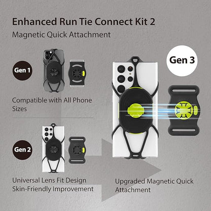 BONE Run Tie Connect Kit 2, Magnetic Running Phone Holder, Detachable & 360 Rotatable Sport Armband, Skin-Friendly Silicone Phone Carrier for Most Smartphones