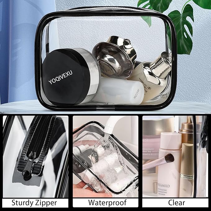 6 Pieces Clear Cosmetics Bag Bulk, TSA Approved Toiletry Bag for Travel, PVC Zippered Clear Pouch Cosmetic Makeup Bag Waterproof Vinyl Plastic Organizer Case for Vacation Bathroom (Large)