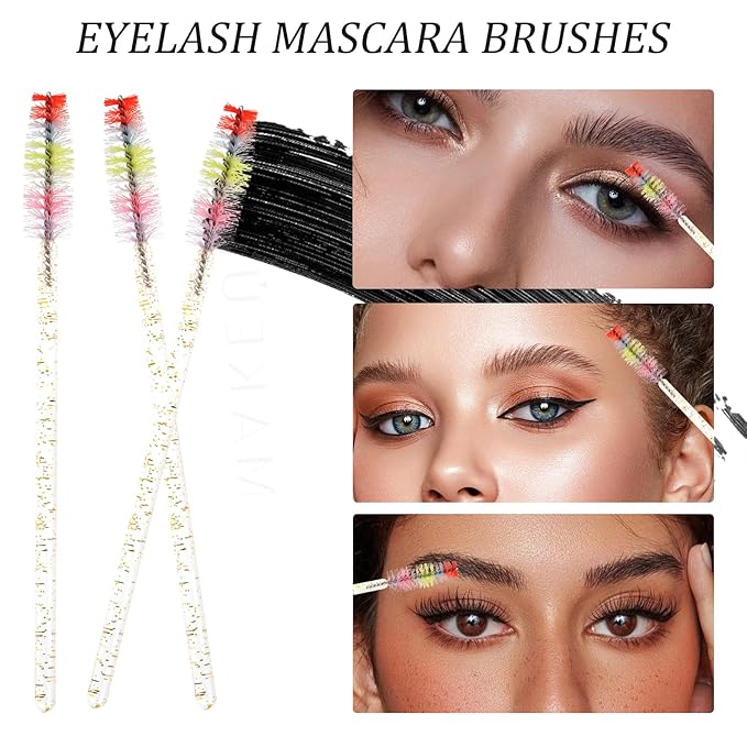 300 PCS Eyelash Extension Supplies Kit, Disposable Micro Swab,Crystal Eyebrow Spoolie Lash Brush, Lip Gloss Brush, Mascara Wand Applicator(colorful+gold)