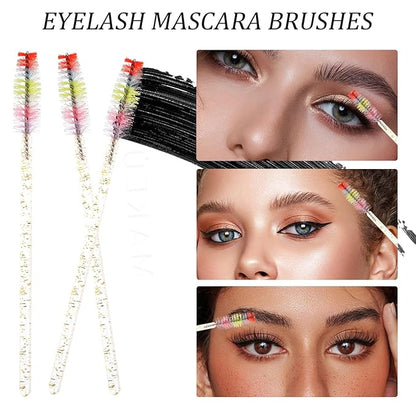 300 PCS Eyelash Extension Supplies Kit, Disposable Micro Swab,Crystal Eyebrow Spoolie Lash Brush, Lip Gloss Brush, Mascara Wand Applicator(colorful+gold)