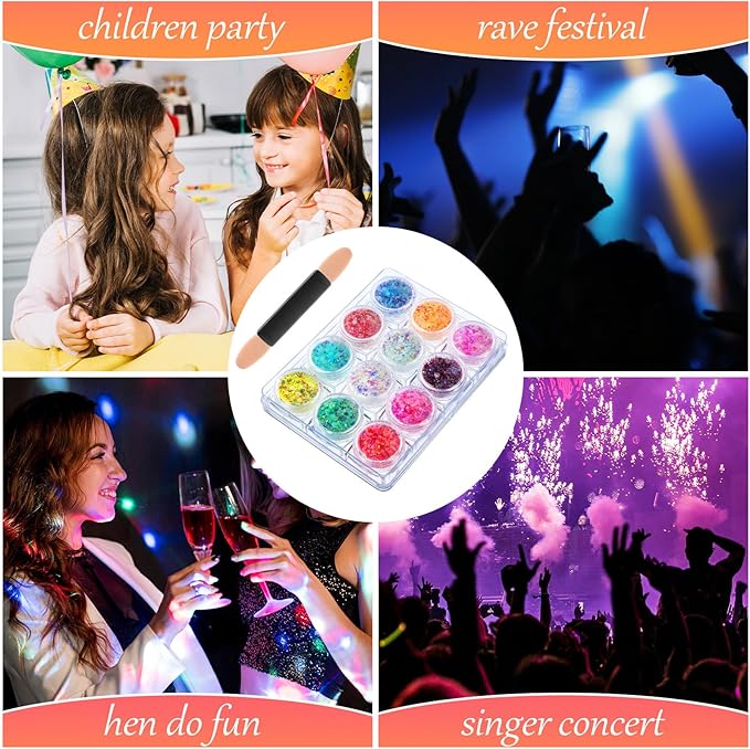 Fluorescent Face Glitter Gel 12 Colours Body Glitter Gel Kit Carnival Glitter Makeup Festival Outfits for Women Hair Glow in The Dark Glitter Gel Light Glitter for Halloween Eyeshadow Nails