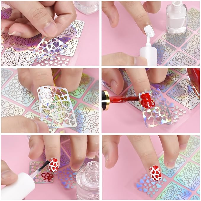 288 Pieces Nail Vinyl Stencils Nail Decoration Stickers Set Nail Stickers Tips Decals, 24 Sheets
