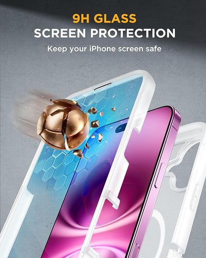 Miracase Magnetic for iPhone 16 Plus Case Full-Body Phone with Built-in Glass Screen Protector, [Compatible with MagSafe] Military Drop Proof 16 Plus Cover Bumper 6.7 inch, Matte Clear