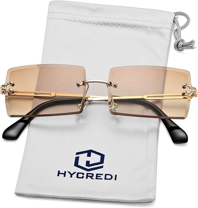 Rectangle Sunglasses for Men/Women Small Rimless Square Shade Eyewear