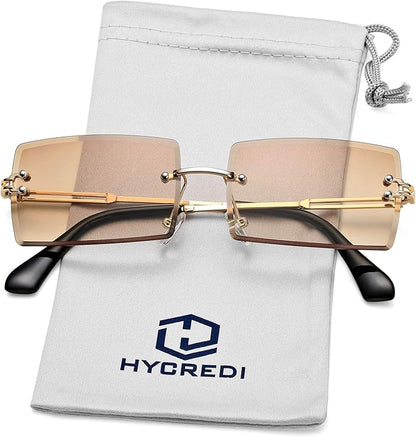 Rectangle Sunglasses for Men/Women Small Rimless Square Shade Eyewear
