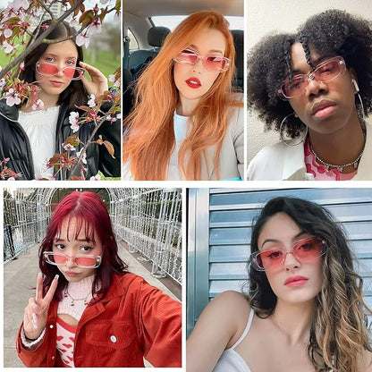 4 Pieces Retro Vintage Sunglasses Small Square Rectangle 90s Glasses Trendy Y2K for Women Aesthetic Accessories