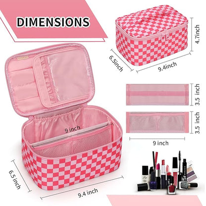OCHEAL Makeup Bag Portable Cosmetic Bag For Women, Large Capacity Travel Makeup Case Organizer, Toiletry Bag for Girls Traveling With Handle and Divider-Pink